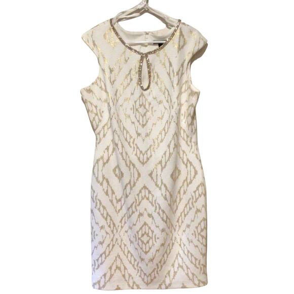 Roz & Ali White Gold Sleeveless Dress Rhinestone Embellished Size 14 - Picture 1 of 4